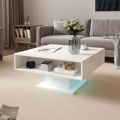 HedoAjim Lift Top Coffee Table with Storage, 31.5" Square Coffee Table with Large Hidden Storage, Wood Living Room Table Center Table for Living Room Dining Reception Room, White - color: White