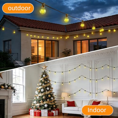 Solar Lights Outdoor Waterproof: G40 15M 50FT Shatterproof Bulbs Patio Lights - Solar Powered 3 Light Modes Solar Light - Camping Backyard Garden Deck Outside Yard - size: 50FT
