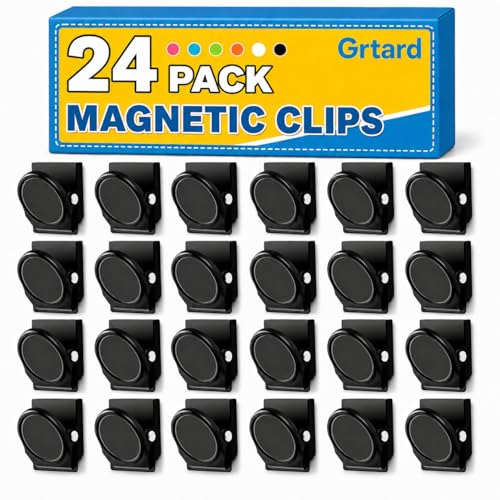 Grtard 24 Pack Magnetic Clip 1.8Inch, Black Refrigerator Clip Magnets, Clips with Magnet, Heavy Duty Refrigerator Magnets for Whiteboard, Fridge, Note List, Photo Displays, Locker - color: Black, size: 24 Pack