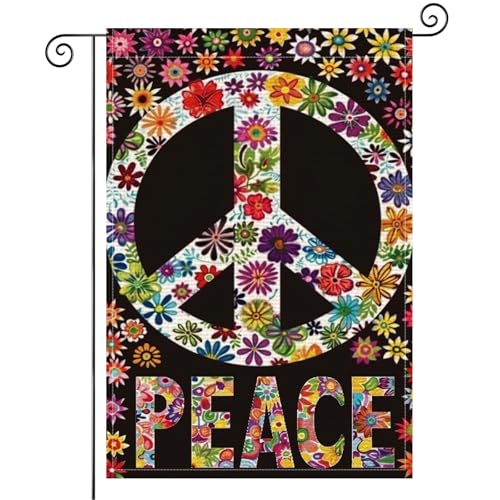 BlissYard Spring Garden Flag 12x18 Inch Double Sided Floral Peace Sign Colorful Hippie Yard Outdoor Small Burlap Garden Flag For Porch Patio Lawn Spring Summer Decoration - color: Peace Sign Colorful Hippie Garden Flag