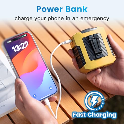 10000mAh Portable Waist Fan - Clip on Wearable Belt Personal Fan Rechargeable Battery operated With 4 Speeds & Flashlight Neck Hands-Free 20H Cooling For Outdoor, Hiking,Jobsite, Farms - color: Yellow-2