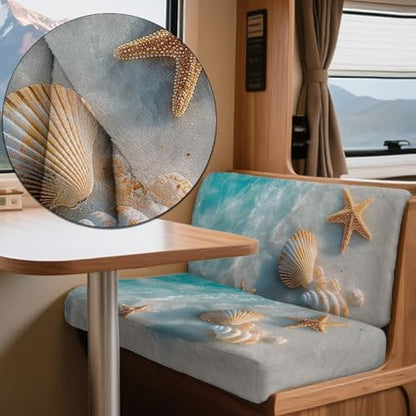 Beach Starfish Seashell Print RV Dinette Cushion Covers Wear-Resistan Camper Cushion Slipcover Fuzzy Flannel 2 Seat Sofa Chair Cover 1 Backrest Covers and 1 Bench Covers - color: Beach Starfish Seashell