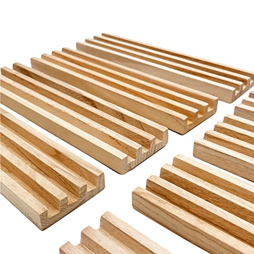 SUTIMSHE Wooden Domino Racks/Trays Set of 8 Natural Domino Trays Holders Organizer for Mexican Train Chickenfoot and Other Domino Games - Dominoes NOT Included