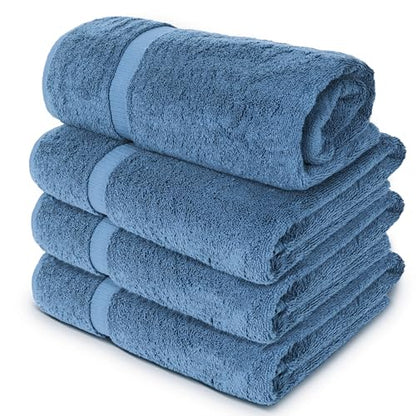 Chakir Turkish Linens 4 Piece Extra Large Bath Towels, 100% Cotton Luxury Turkish Towels for Bathroom, Soft Absorbent Bath Towels, 30 x 60 Inches, Wedgewood - color: Wedgewood