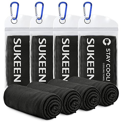 Sukeen [4 Pack Cooling Towel (40"x12"), Soft Breathable Chilly Microfiber Towel for Yoga,Sport,Running,Gym,Workout,Camping,Fitness,Workout & More Activities - color: Black