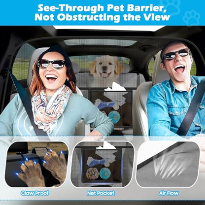 Dog Car Barrier Behind Front Seat, 61.4" Wide Car Pet Barrier One-Piece Design, Dog Car Divider Back Seat Barrier for Full-Sized SUV, Large Car and Pickup