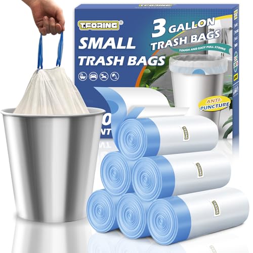 Small 3 Gallon Trash Bags Drawstring,0.96 Mil,Unscented,120 Count | Tear-Free,Leakproof,Strong Garbage Can Liners,White,Fit 10 - 12 Liter Waste Bins,for Home Bathroom Office Car Everyday Use - color: 3gal-120