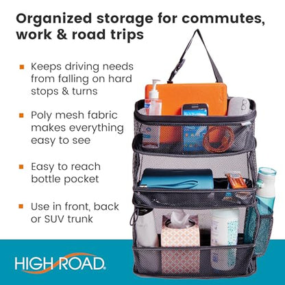 High Road Multipurpose Car Storage Organizer with Mesh Bins - SUV Trunk Organizer, Passenger Seat Organizer or Back Seat Storage Caddy