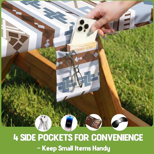 Fitted Picnic Table Cover with Bench Covers Fitted Rectangle Table Cloth Tablecloth Camping Gear Essentials Rv Accessories Road Trip Supplies Car Travel Must Have 8 Ft Foot Feet 96in Boho Bohemian - color: Blue Brown Boho, size: 96in