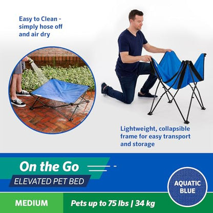 Coolaroo On-The-Go Elevated Dog Bed - Foldable Pop-Up Travel Dog Bed with Breathable, Moisture-Resistant Fabric, Carry Bag Included, Lightweight & Portable, Aquatic Blue, Medium - color: Aquatic Blue, style: Medium