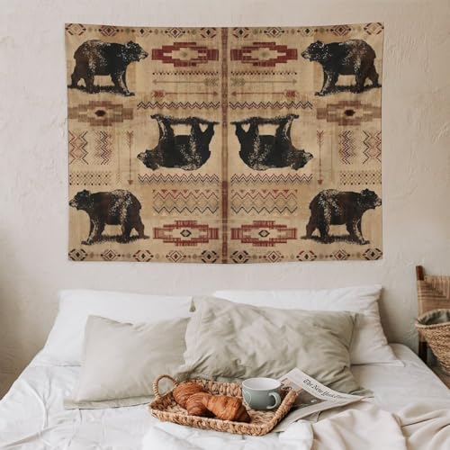 Fblifil Vintage Farm Aztec Bear Wall Tapestry,Rustic Retro Lodge Farmhouse Animal Wall Tapestries Hanging for Bedroom Living Room Dorm Party Decor 30x40in - color: Bear-24, size: 40"Wx30"L
