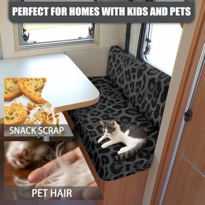 RV Dinette Cushion Covers Black Leopard Print RV Couch Covers for Sofa Bed Stretch Camper Cushion CoversBooth Set Universal Seat Covers Washable Slipcovers - color: Black Leopard Print