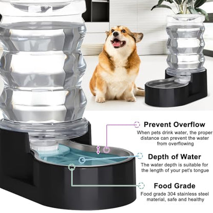RIZZARI Dog Water Dispenser: 7L Black Stainless Steel Gravity Waterer - Helps Prevent Urinary Stones - Leak-Proof & Stable-Small to Medium Dogs & Cats- Daily Use-Long Hours Away & Home | Built-In Filtration,Clear Water Reservoir,Spill-Resistant Design,Eas