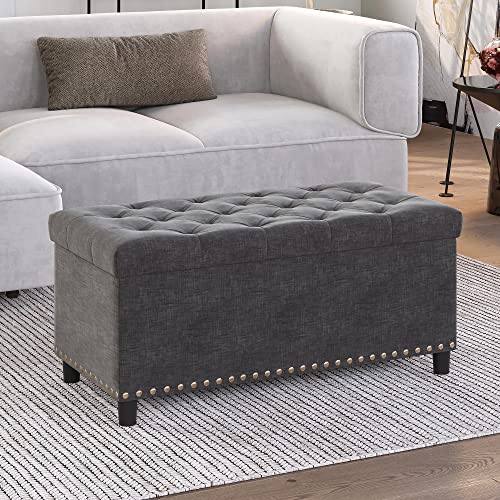 BELLEZE Storage Ottoman, Tufted Ottoman with Close Hinge, Foot Rest for Living Room (Dark Gray, 31 inch) - color: Dark Gray, size: 1