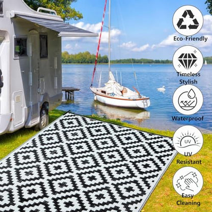 Waterproof Outdoor Rug 5x8 ft, Plastic Straw Rug Reversible, Large Floor Mat Area Rug for Camping, Patio, Backyard, Deck, Picnic, Beach, RV,