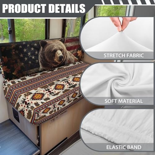 RV Cushion Covers Camper Slip Covers with Aztec American Flag Bear Print for RV Furniture Dinette Booth Set with 1 Bench & 1 Backrest Covers - color: Aztec American Flag Bear