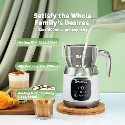 Maestri House Milk Frother, Variable Temp and Froth Thickness DualFro 600 Milk Frother Steamer, 21OZ Smart Touch Control Milk Warmer, Dishwasher Safe, Memory Function for Latte&Hot Chocolate (White) - color: White