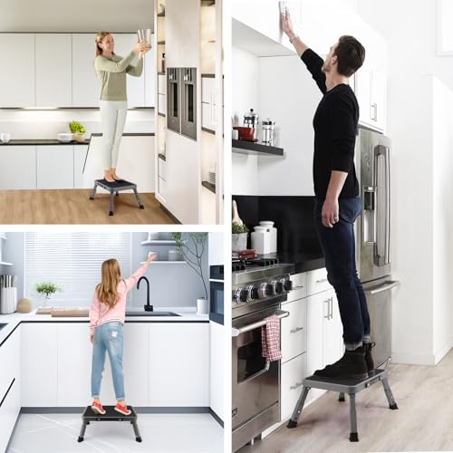 Valeo Folding Step Stool, Adjustable Step Stool with Non-Slip Platform, 330 Lbs Capacity, Step Ladder for Adults in Kitchen, Bathroom, RV, Camping, Office, Black - color: Black