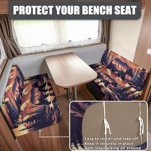 Bear RV Dinette Cushions Covers RV Sofa Furniture Protector for RV Camper Car Bench with 1 Backrest & 1 Bench Cover, Washable - color: Bear