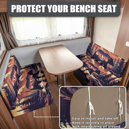 Bear RV Dinette Cushions Covers RV Sofa Furniture Protector for RV Camper Car Bench with 1 Backrest & 1 Bench Cover, Washable - color: Bear