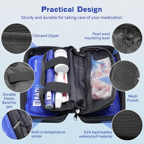 Insulin Cooler Travel Case TSA Approved Diabetic Medicine Cooling Bag with Digital Temperature Display, 2 Ice Pack - color: Purple