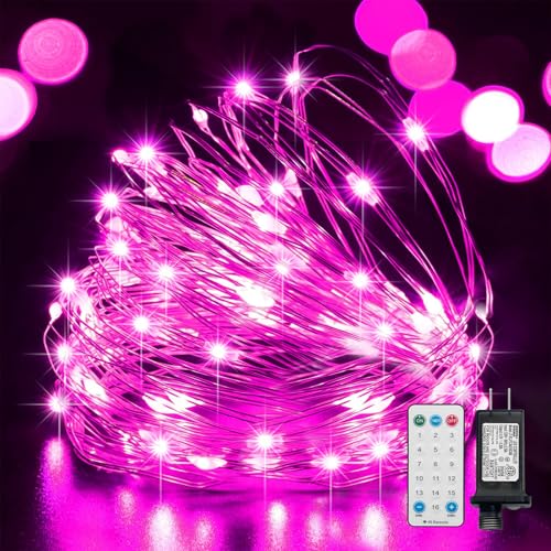 LAMPHOME Valentine's Day Pink Fairy Lights Plug in, 33Ft 100 LEDs Waterproof Twinkle Firefly Lights, Adaptor Included, Starry String Lights for Wedding Indoor Outdoor Christmas Patio Garden - color: Pink, size: 100 Count