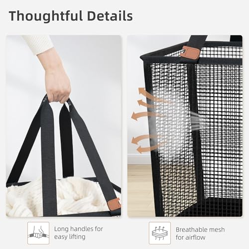 STORAGE MANIAC Collapsible Laundry Basket, 16.9 Gal. Large Pop-up Laundry Hamper with Long Carry Handles, Space-Saving Foldable Clothes Hamper with Bottom Elastic Band, Travel Laundry Bags, Mesh Black - color: Mesh Black