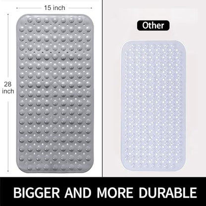 Bathtub and Shower Mats, 28 x 15 Inch Non-Slip Bath Mat, Machine Washable Bath Tub Mat with Suction Cups & Drain Holes for Bathroom, Beige - color: Grey, size: 28" x 15" (Rectangular)
