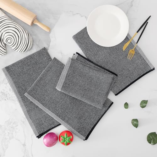 Homaxy Premium Kitchen Towels(18”x 28”, 8 Pack), Large Cotton Kitchen Hand Towels, Flat and Terry Dish Towels, 380 GSM Highly Absorbent Tea Towel Set with Hanging Loop, Black - color: Black, style: 8-pack
