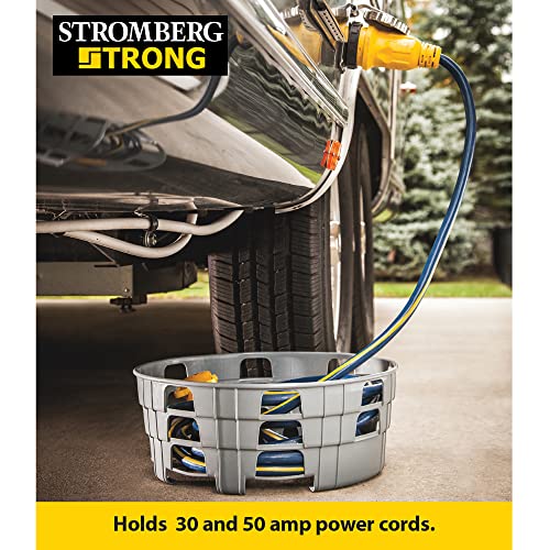 Stromberg Carlson HC-75 RV Hose and Cord Caddy for Campers and Trailers, Compact Organizer for Power Cables and Water Hoses, Durable Outdoor Storage Solution Holds 75' Fresh Water Hose, 17"x6.5", Gray
