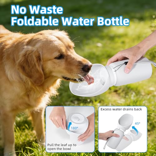 Dog Water Bottle, Leakproof Portable Water Bowl for Dog, Lightweight Water Bottle for Dogs, Food Grade Silicone, Collapsible Travel Pet Water Bottle for Outdoor Hiking Camping (Grey, 18.6 Ounces)