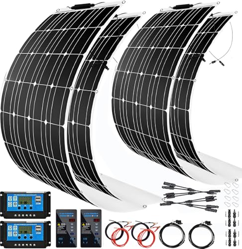 1600 Watt Solar Panel Kit, 4×400 Watt Flexible Solar Power Panel Photovoltaic Module with 40A Solar Charge Controller & Inverter Monocrystalline Solar Panel for Camping Off Grid Battery Charging Boat - color: 1600 Watt