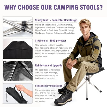 Ultra-Lightweight Camping Stoo - 260lbs Capacity | 13.8in Expanded Height | 1.2lbs Ultra-Light & Waterproof | 1-Pull Quick Setup for Camping, Hiking, Fishing, BBQ & Waiting in Line (Black) - color: Black