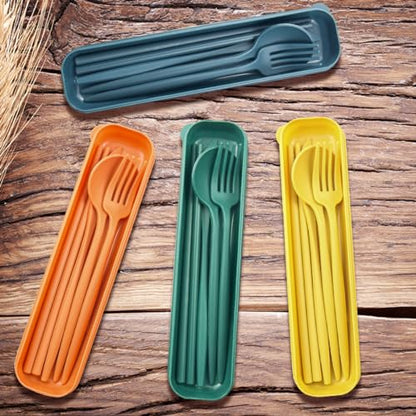 ELANE 4 Sets Reusable Travel Utensils Set with Case,Camping Cutlery Set Reusable Cutlery Set with Case,Utensil Sets for Lunch Picnic Daily Use Outdoor - color: color 1