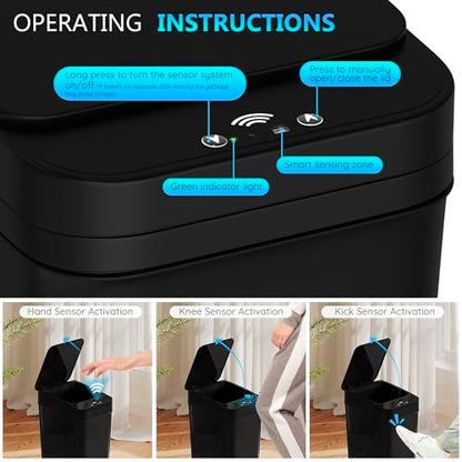 jinligogo 3Pack Bathroom Small Trash Can with Lid, 2.6 Gallon Touchless Automatic Garbage Can Slim Waterproof Motion Sensor Smart Trash Bin for Bedroom, Office, Living Room-Black - color: Black
