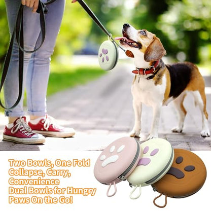 Collapsible Dog Bowls, 2-in-1 Pet Portable Travel Double Bowl Water Food Feeder Traveling Camping & Walking 25oz Brown Pink - color: Brown pink