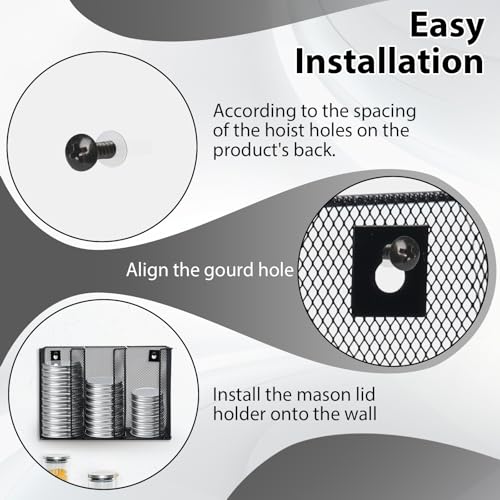 Wall Mounted Mason Jar Lid Organizer Metal Mason Jar Lid Holder 3-Compartment Mason Jar Lid Rack Vertical Mason Jars Lid Storage Wide Mouth Canning Lid Holder for Kitchen Countertop