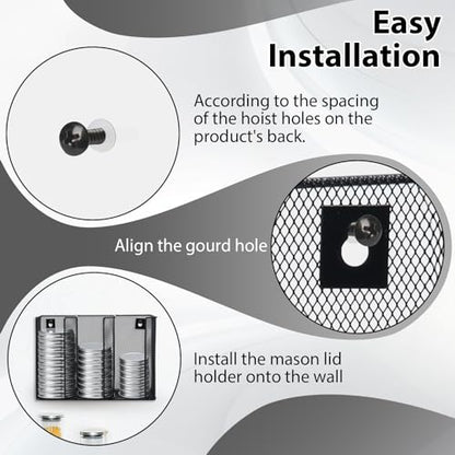 Wall Mounted Mason Jar Lid Organizer Metal Mason Jar Lid Holder 3-Compartment Mason Jar Lid Rack Vertical Mason Jars Lid Storage Wide Mouth Canning Lid Holder for Kitchen Countertop