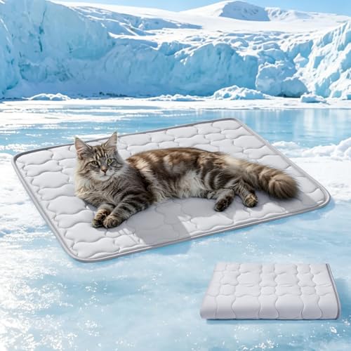 Mora Pets Dog Cooling Mat Pet Cooling Pad for Dogs & Cats Q-Max>0.5, Breathable Washable Self Cool Dog Mat for Indoor Floors, Crate, Sofa & Outdoor Use, Non Gel Summer Ice Silk Cold Pad Small 28x22 - color: Grey, size: 28" x 22" (Small)