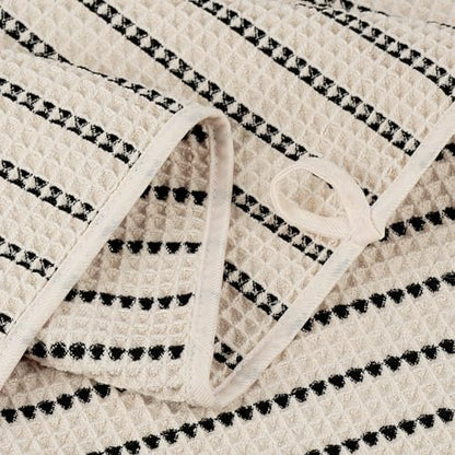 POLYTE 430 GSM Microfiber Quick Dry Lint Free Oversize Bath Towel Set, 6 Piece (Waffle Weave) - color: Light Beige/Black