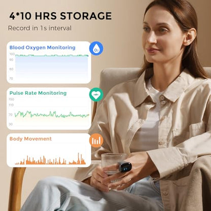 Wellue O2Ring-S Oxygen Monitor for Small Fingers | Rechargeable Pulse Oximeter, Continuous Blood Oxygen & Pulse Rate Tracking with Vibration Reminder | 24 hrs Battery Life, 4 * 10 Hours Data Storage - size: Small
