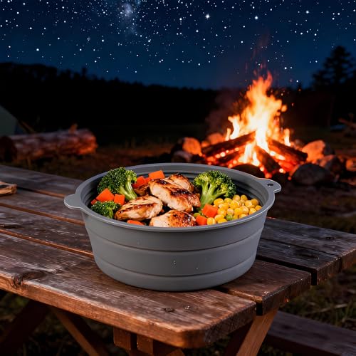 Collapsible Silicone Mixing Bowl, Food-Grade Foldable Travel Container, Large Collapsible Bowls for Camping Outdoor Hiking Storage Mixing, Grey (pot QY104) - color: grey-QY104