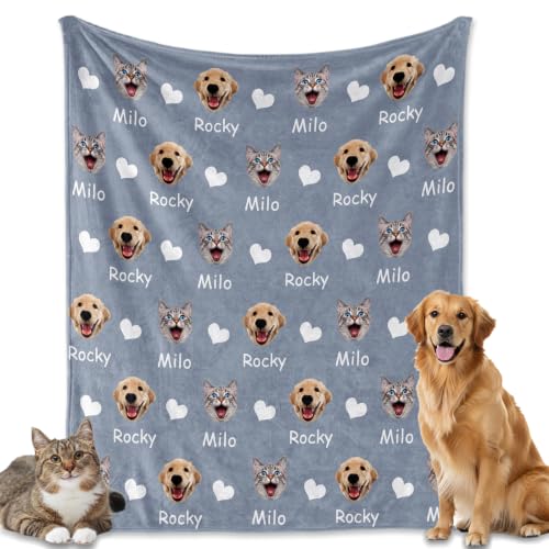 Personalized Dog Blanket, Customized Pet Blankets with Name Picture, Throw Blanket for Small Medium Large Dog Puppy Cat - color: C-blue