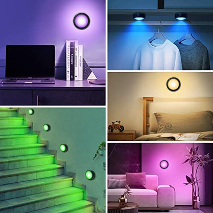 Cadrim Puck Lights, 2 Pack 13 Colors Changeable LED Puck lightings Battery Powered Dimmable Under Cabinet Lights, Battery Powered Under Counter Lights with 1 Wireless Remote Controls, Black - color: Black, size: 2packs