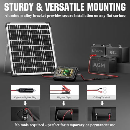 SUNAPEX 12V Solar Battery Charger: 25W Waterproof Solar Panel Kit- Aluminum Trickle Charger for Car Battery with MPPT Controller - Battery Tender Motorcycle Boat Marine RV Trailer Tractor Truck - size: 25W - MPPT
