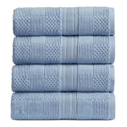 Springtree Home 100% Cotton Bath Towel Set of 4 | Blue Towels | Geometric Textured Design | Absorbent & Quick-Dry | 4 Bath Towels | Oeko-TEX® Standard 100 Cotton | Myla Collection - Blue Cashmere - color: Blue Cashmere, size: Bath Towel (4 Pack)