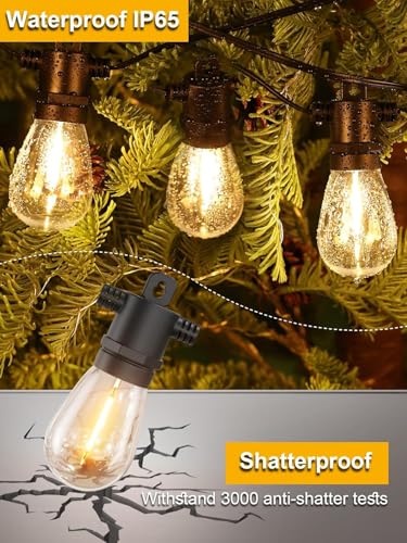 Svater Outdoor String Lights LED 25 FT, Patio Lights for Outside Waterproof IP65 with Shatterproof LED Bulbs, Cafe Bistro Backyard Balcony Hanging Light Warm White - size: 25FT