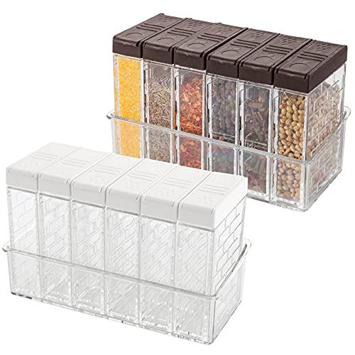 TOPZEA 12 Pcs Spice Shaker Jars, Plastic Seasoning Containers Dispenser Travel Seasoning Box with 2-in-1 Lids Empty Condiment Set for Storage Spice, Salt and Pepper, Clear