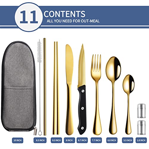 Logcow Travel Utensils with Case,Reusable Utensils,Portable Travel Camping Cutlery Set,Stainless Steel Flatware Set,Lunch Boxes Workplace Camping School Picnic (Gold) - color: Gold