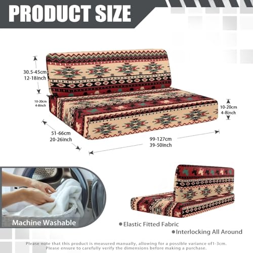 NDISTIN Red Aztec Western Horse 2Pcs Camper Couch Cushion Covers Dinette Rv Seat Covers Dinette Booth Cushions Stretchable Rv Seat Covers Dinette Booth Cushions for RV Camper Sofa - color: Red Aztec Western Horse\